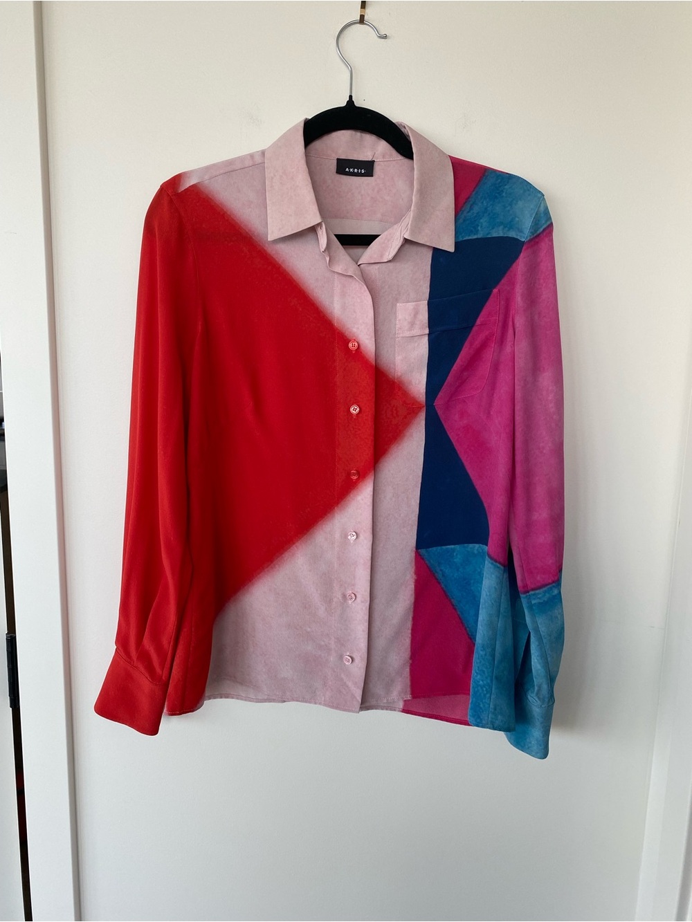 Akris Silk Spectra Print Blouse. 100% Mulberry Silk. Size 6. MSRP $1690.
